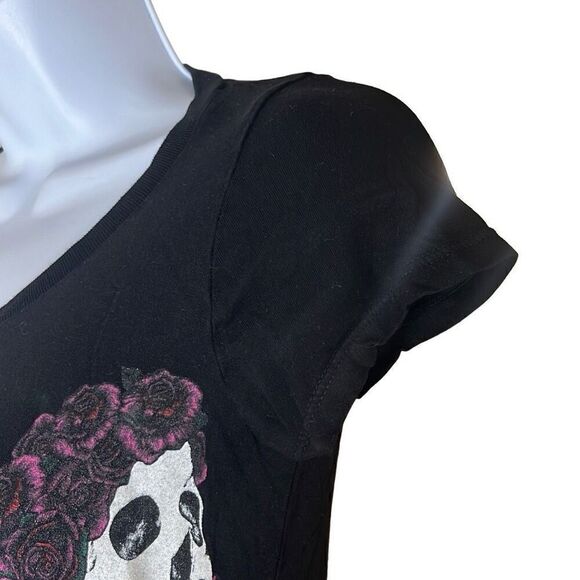 Lauren Moshi Womens Size XS Skull Roses Tunic Top Black Day of Dead Halloween - Picture 4 of 9